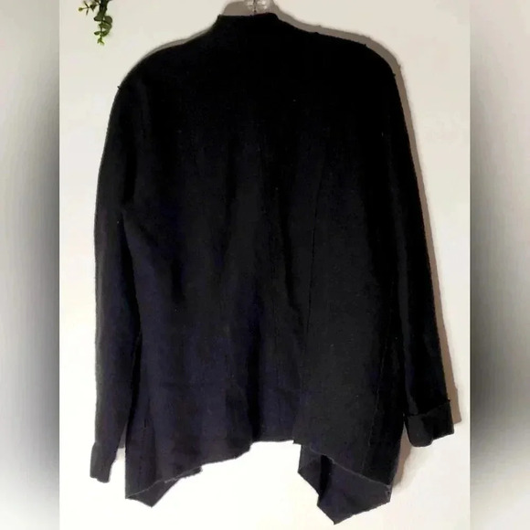 Maison Cinqcent Womens 100% Wool Open Cardigan  Black Rolled Up Sleeve sz L - Picture 8 of 8